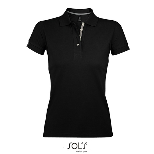 Koszulka Polo Damska Dopasowana Bawelniana Pika L588 - Black & Grey (Solid)