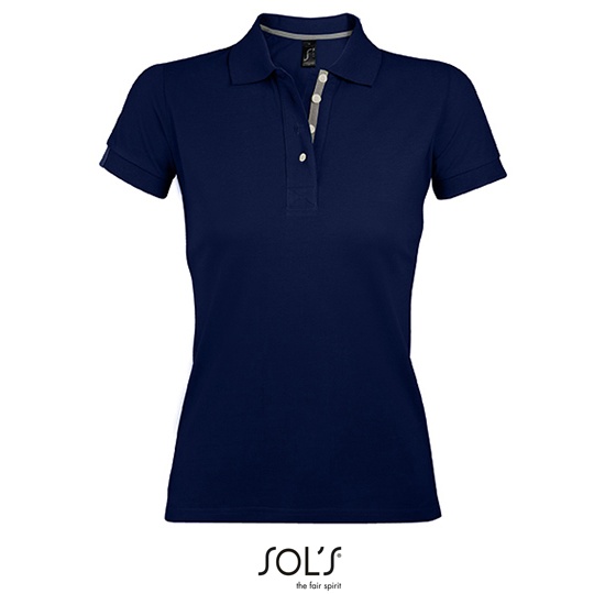 Koszulka Polo Damska Dopasowana Bawełniana Pika L588 - French Navy & Grey (Solid)