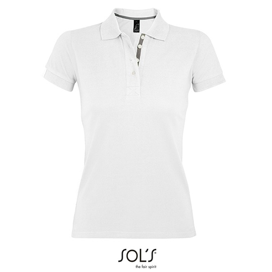 Koszulka Polo Damska Dopasowana Bawelniana Pika L588 - White & Grey (Solid)