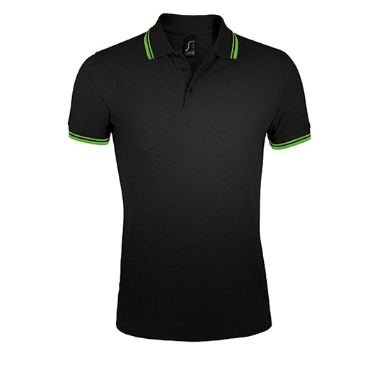 Koszulka Polo Męska Dopasowana Bawełniana Pika L591 - Black & Lime