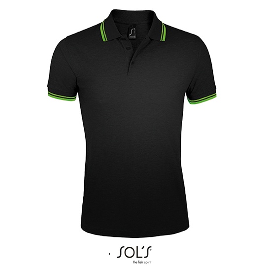 Koszulka Polo Męska Dopasowana Bawełniana Pika L591 - Black & Lime