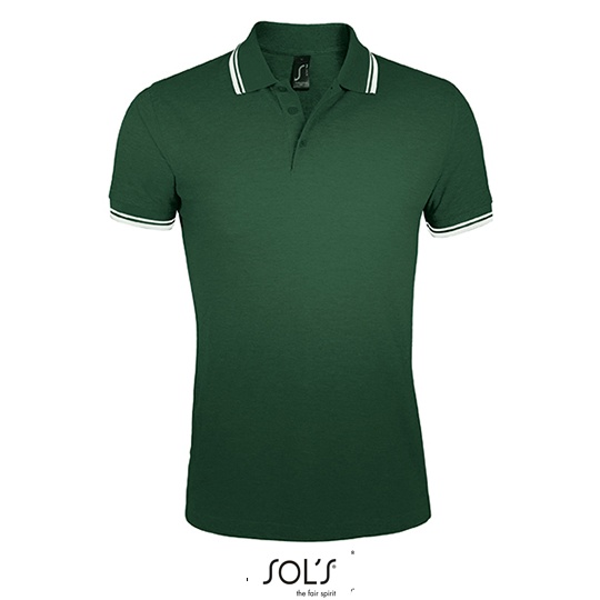 Koszulka Polo Meska Dopasowana Bawelniana Pika L591 - Forest Green & White
