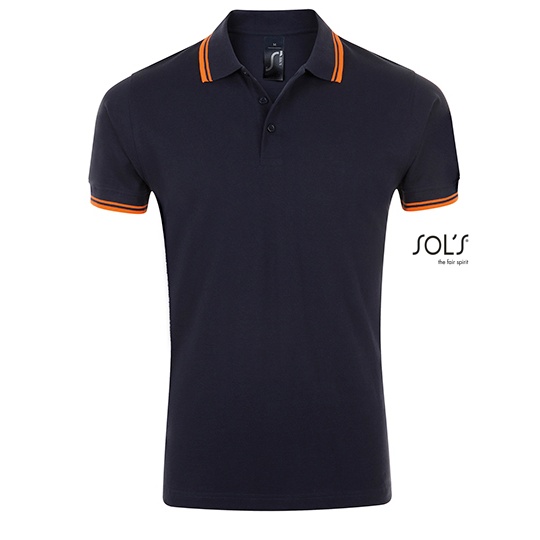 Koszulka Polo Męska Dopasowana Bawełniana Pika L591 - French Navy & Neon Orange