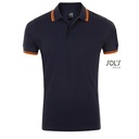 Koszulka Polo Męska Dopasowana Bawełniana Pika L591 - French Navy & Neon Orange