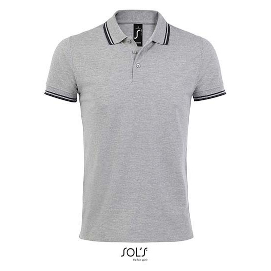 Koszulka Polo Meska Dopasowana Bawelniana Pika L591 - Grey Melange & Navy