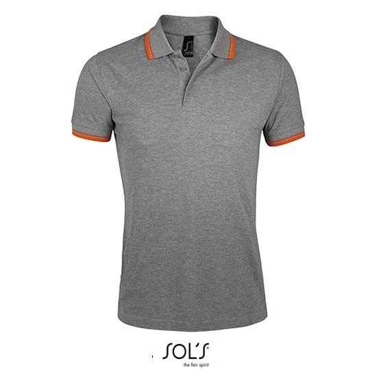 Koszulka Polo Męska Dopasowana Bawełniana Pika L591 - Grey Melange & Orange