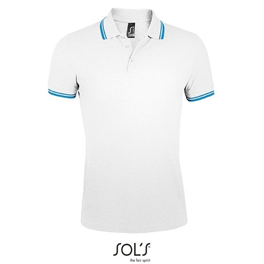 Koszulka Polo Męska Dopasowana Bawełniana Pika L591 - White & Aqua