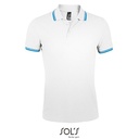 Koszulka Polo Męska Dopasowana Bawełniana Pika L591 - White & Aqua