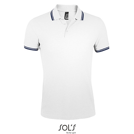 Koszulka Polo Meska Dopasowana Bawelniana Pika L591 - White & Navy