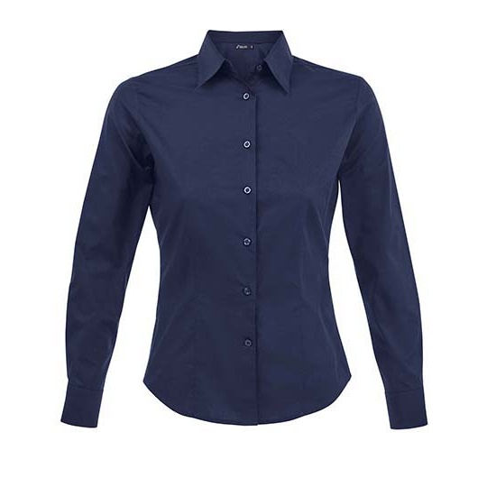 Damska Koszula Slim Popelinowa Elastan L634 - Dark Blue