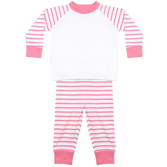 Pizama Dziecięca Raglanowa Bawełniana z Poliestrowa Wstawka LW072 - Pink Stripe & White