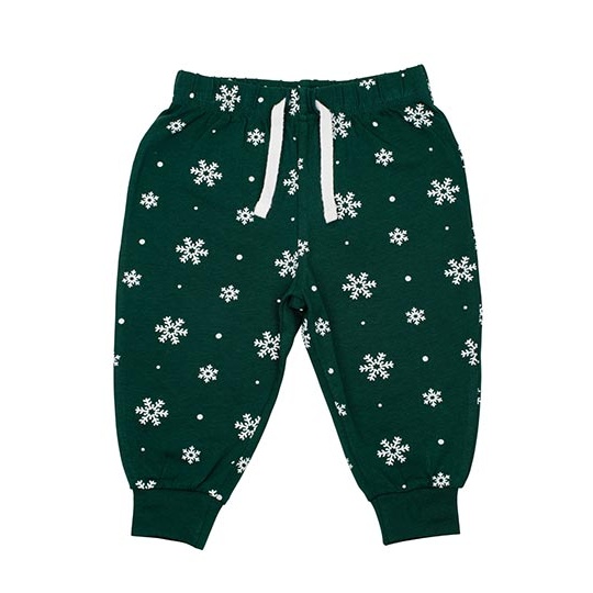 Spodnie Niemowlece Bawelniane z Elastanem LW085 - Bottle Green & White Snowflakes