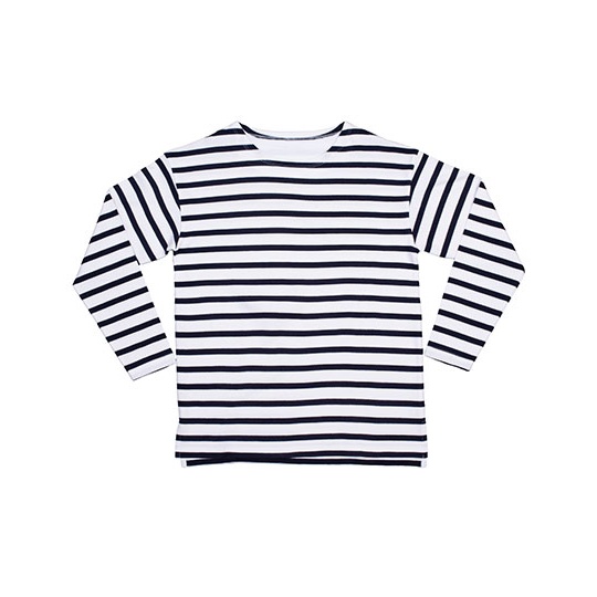 Koszulka Dziecieca Klasyczna z Przedluzonym Tylem Bawelna Organiczna w Paski MK84 - White & Navy