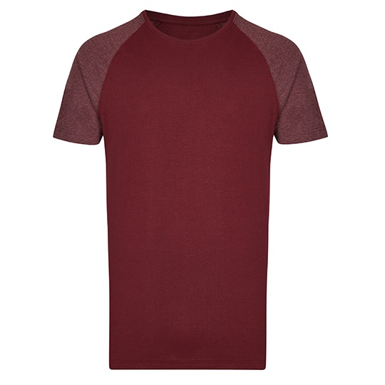 Długi T-shirt męski z krótkim raglanowym rękawem MY111 - Burgundy & Heather Burgundy