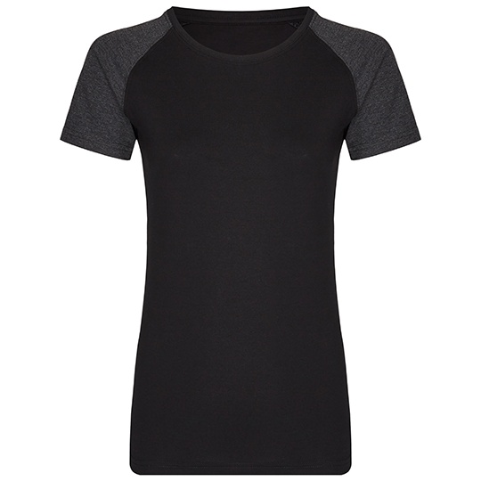 T-shirt Dopasowany Damski Bawelna z Elastanem MY120 - Black & Heather Black