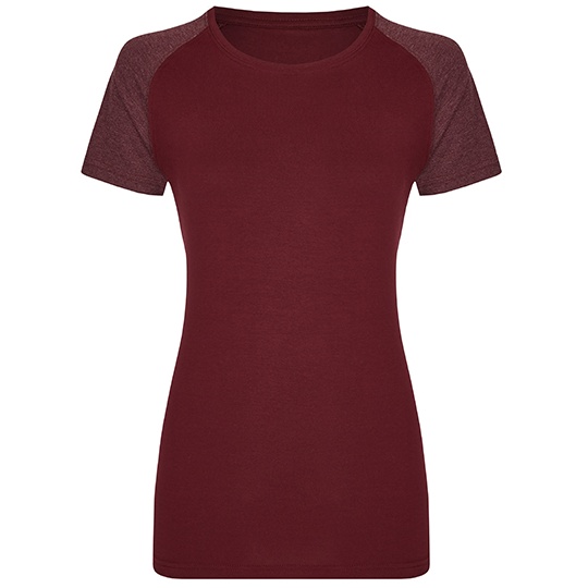 T-shirt Dopasowany Damski Bawelna z Elastanem MY120 - Burgundy & Heather Burgundy