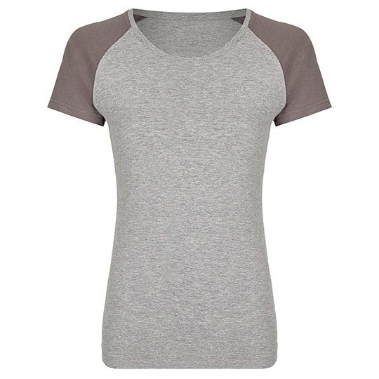 Dopasowany t-shirt damski z krótkim raglanowym rękawem MY120 - Heather Grey & Grey Solid