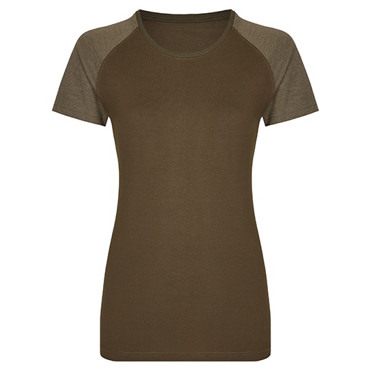 T-shirt Dopasowany Damski Bawełna z Elastanem MY120 - Olive & Heather Olive