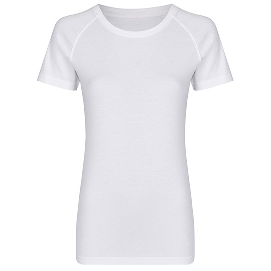 Dopasowany t-shirt damski z krótkim raglanowym rękawem MY120 - White