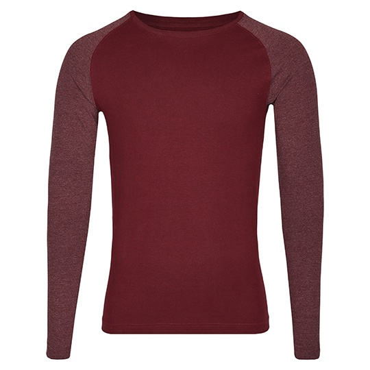 Koszulka z Dlugim Rekawem Raglanowa Unisex Bawelniana MY210 - Burgundy & Heather Burgundy