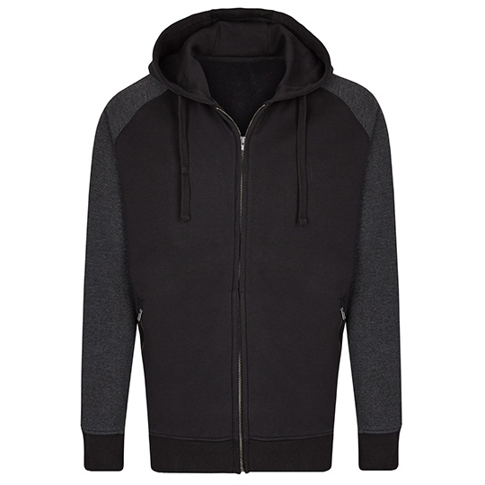 Bluza Meska z Kapturem na Zamek Bawelniana Trzywarstwowa Szczotkowana MY710 - Black & Heather Black