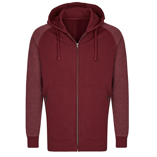 Bluza Meska z Kapturem na Zamek Bawelniana Trzywarstwowa Szczotkowana MY710 - Burgundy & Heather Burgundy