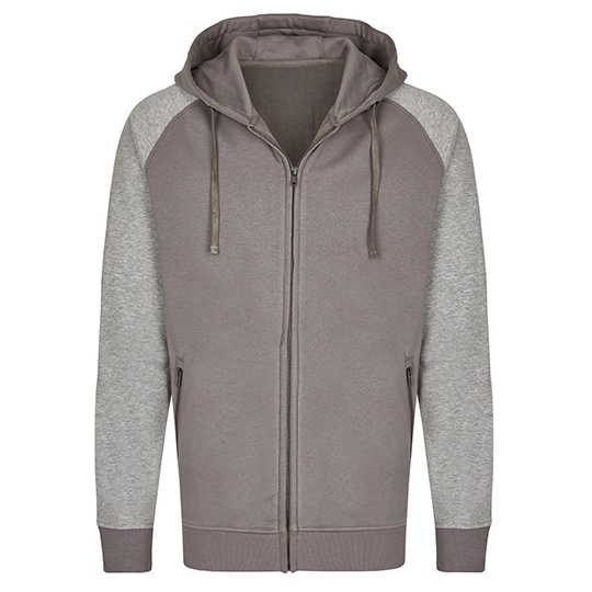 Bluza Meska z Kapturem na Zamek Bawelniana Trzywarstwowa Szczotkowana MY710 - Grey Solid & Heather Grey