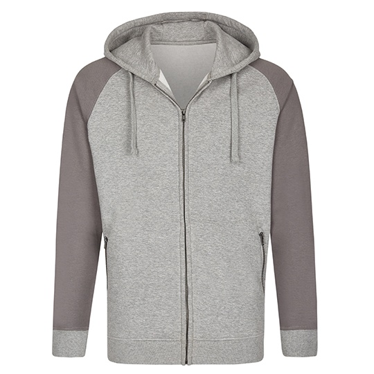 Bluza Meska z Kapturem na Zamek Bawelniana Trzywarstwowa Szczotkowana MY710 - Heather Grey & Grey Solid