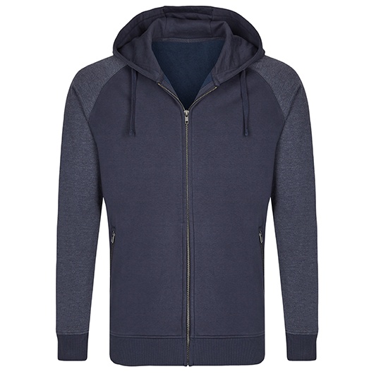 Bluza Meska z Kapturem na Zamek Bawelniana Trzywarstwowa Szczotkowana MY710 - Navy & Heather Navy