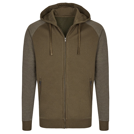 Bluza Meska z Kapturem na Zamek Bawelniana Trzywarstwowa Szczotkowana MY710 - Olive & Heather Olive