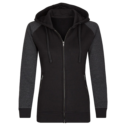 Bluza Damska z Kapturem na Zamek Bawelniana Trzywarstwowa MY720 - Black & Heather Black