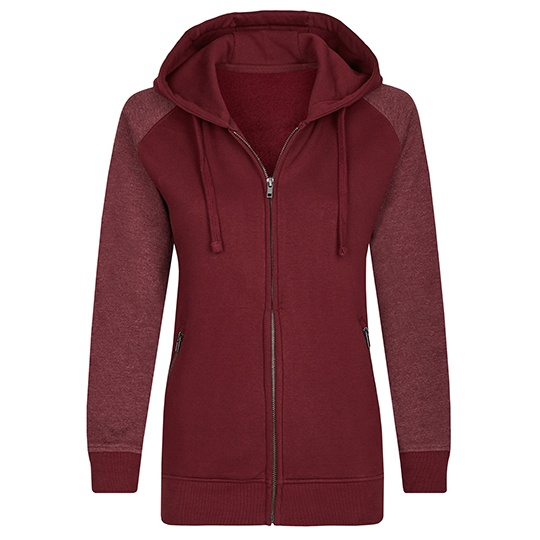 Bluza Damska z Kapturem na Zamek Bawelniana Trzywarstwowa MY720 - Burgundy & Heather Burgundy