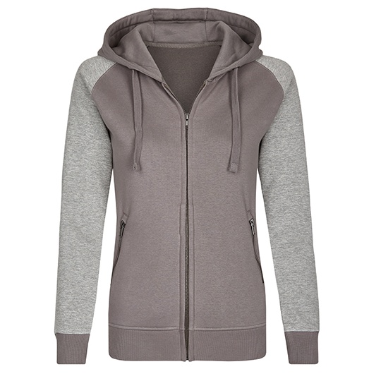 Bluza Damska z Kapturem na Zamek Bawelniana Trzywarstwowa MY720 - Grey Solid & Heather Grey
