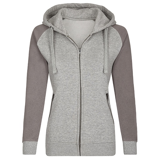 Bluza Damska z Kapturem na Zamek Bawelniana Trzywarstwowa MY720 - Heather Grey & Grey Solid