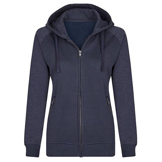 Bluza Damska z Kapturem na Zamek Bawelniana Trzywarstwowa MY720 - Navy & Heather Navy