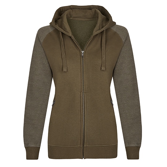 Bluza Damska z Kapturem na Zamek Bawelniana Trzywarstwowa MY720 - Olive & Heather Olive