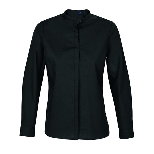 Koszula Damska Dopasowana Popelina Kolnierz Mao NB3787 - Deep Black