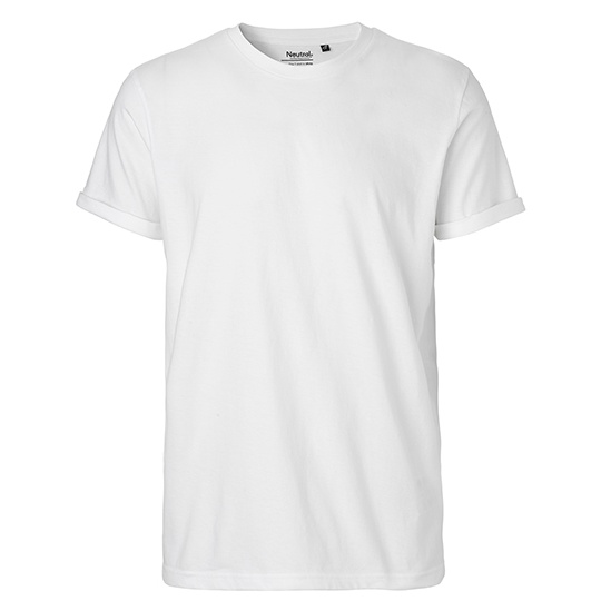 Męski T-shirt z Wywiniętym Rękawem NE60012 - White