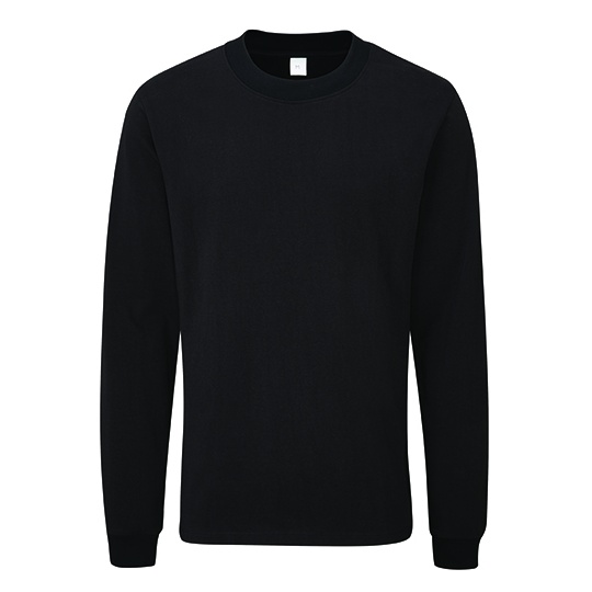 T-Shirt z Dlugim Rekawem Luzny Bawelna Organiczna P06 - Black