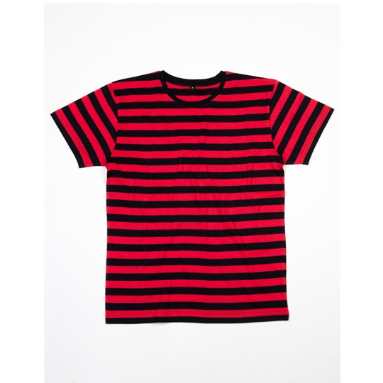 T-shirt Męski Klasyczny Bawełna Organiczna Paski P109s - Black & Red