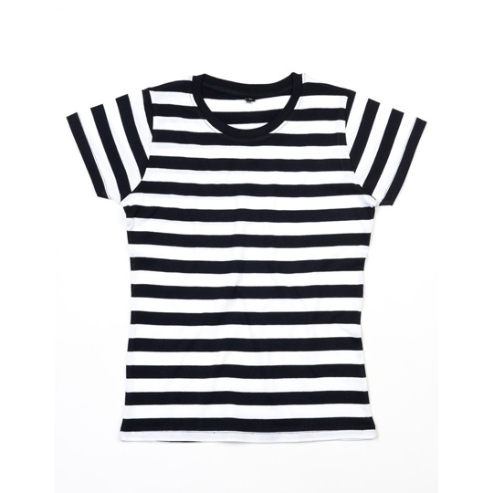 Damski T-shirt Klasyczny Bawelniany w Paski P110S - Black & White