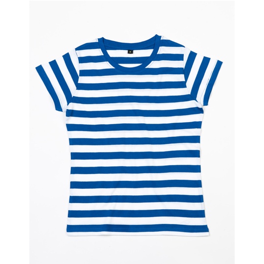 Damski T-shirt Klasyczny Bawelniany w Paski P110S - Classic Blue & White