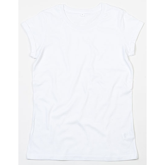 Damski T-shirt z podwiniętymi rękawami P81 - White