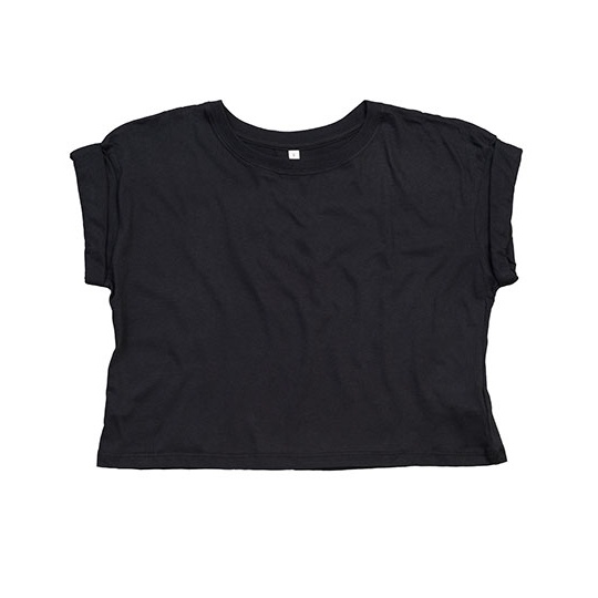 Damski T-shirt Crop Oversize P96 - Black