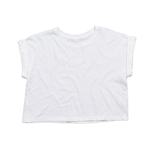 Damski T-shirt Crop Oversize P96 - White