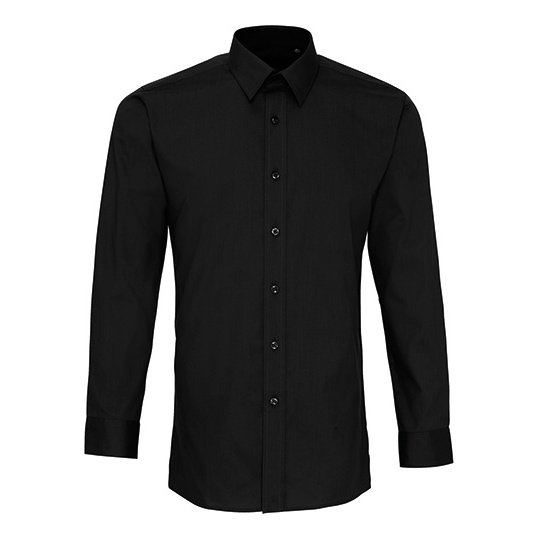 Koszula Meska Slim Dlugi Rekaw Popelina PW204 - Black (ca. Pantone Black C)