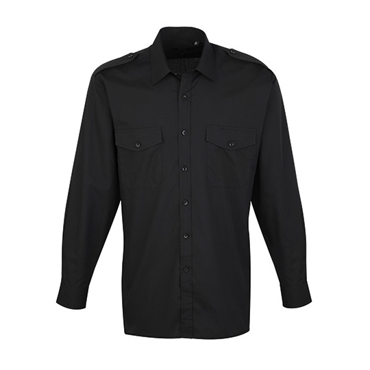 Koszula Pilotka Meska Dlugi Rekaw Popelina PW210 - Black (ca. Pantone Black C)