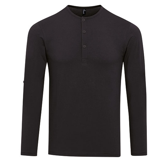 Koszulka Meska Dlugi Rekaw Guziki PW218 - Black (ca. Pantone Black C)