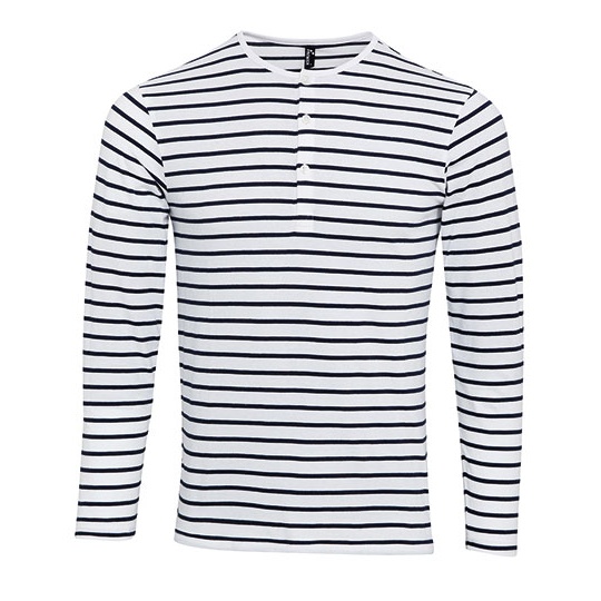 Męska koszulka z długim rękawem PW218 - White & Navy (ca. Pantone 2766C)