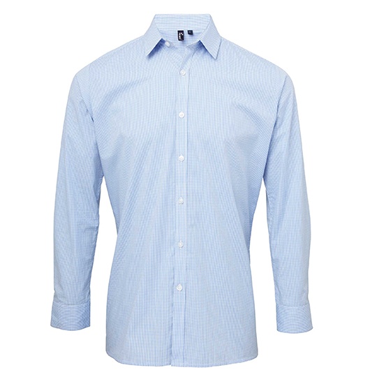 Koszula Meska Slim Bawelniana Popelina Kratka Gingham PW220 - Light Blue (ca. Pantone 7451C)
